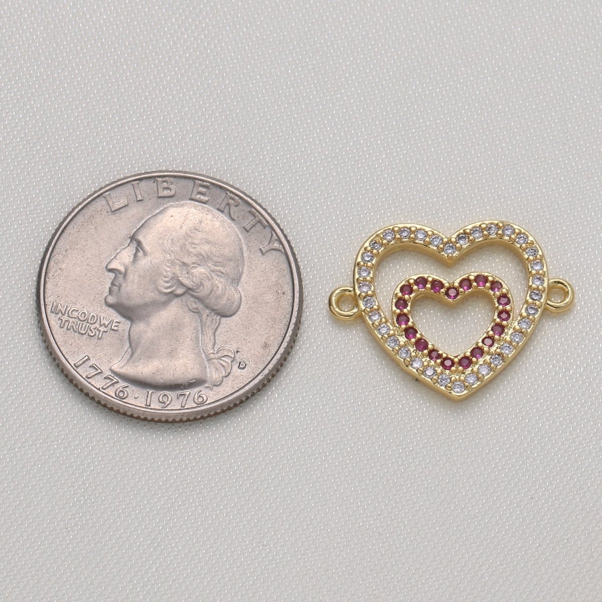 Double Crystal Heart Connector CZ Warm Loving Valentine Heart Jewelry Supply Component GP-604 - DLUXCA