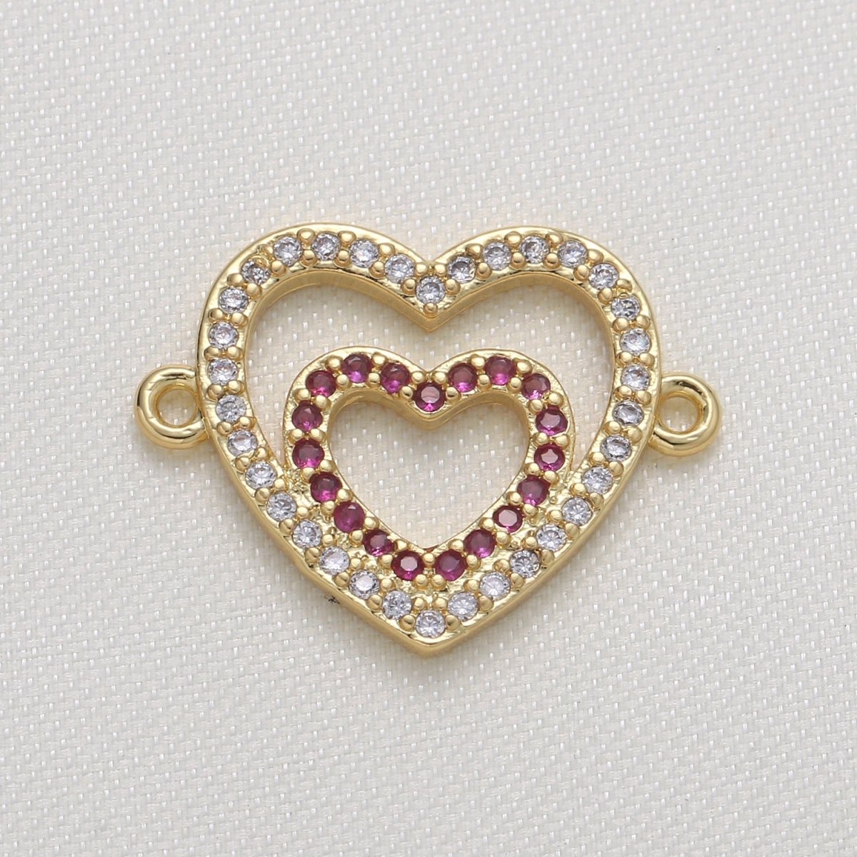 Double Crystal Heart Connector CZ Warm Loving Valentine Heart Jewelry Supply Component GP-604 - DLUXCA