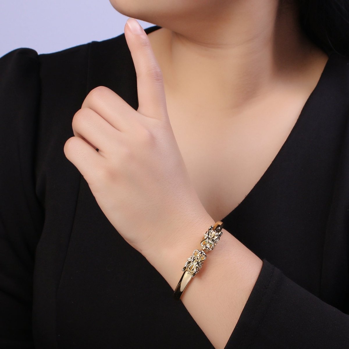 Double Dragon Head Bracelet - Adjustable Bangle bracelet - Lucky Dragon Bangle Stackable Jewelry | WA-686 WA-687 Clearance Pricing