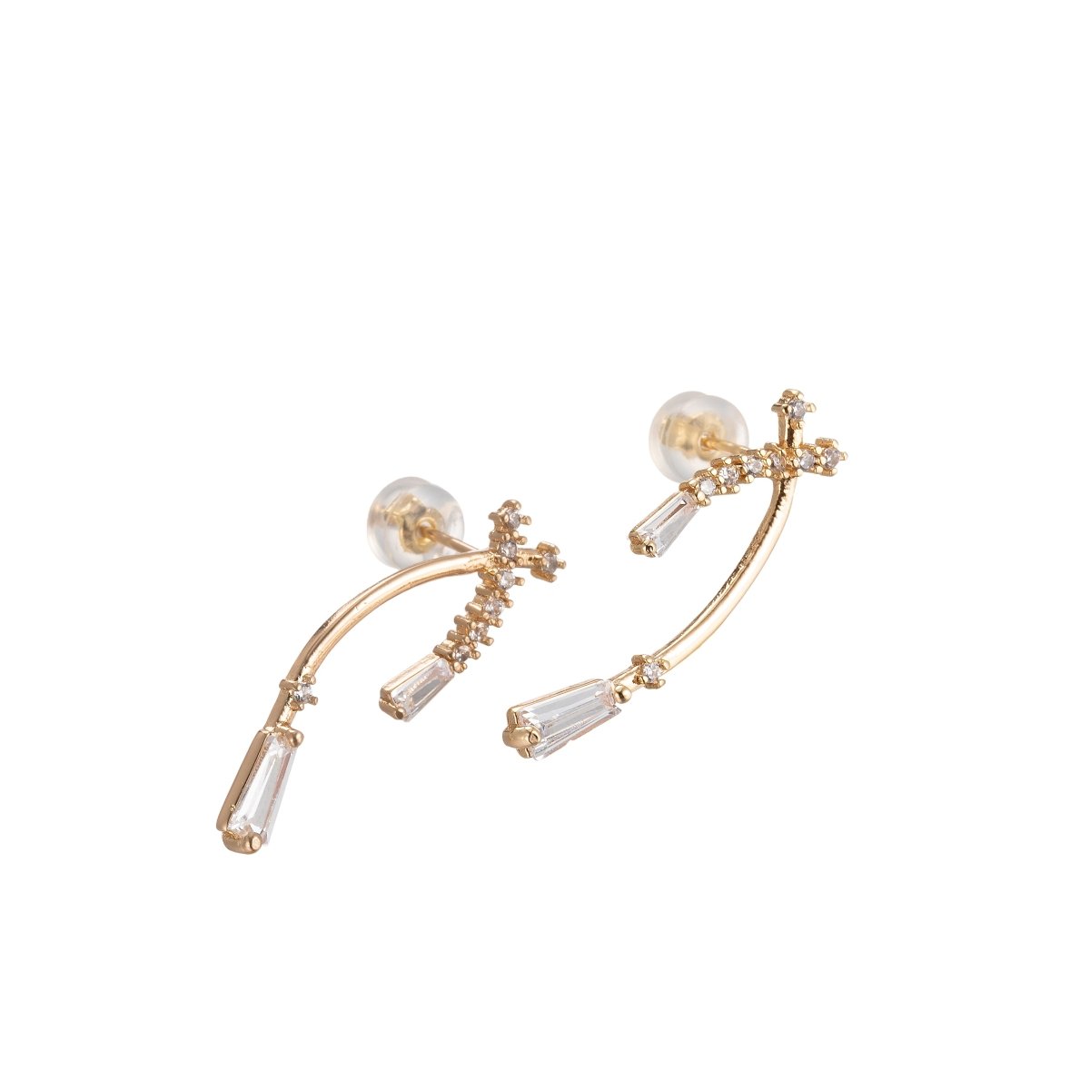 Double Gold Filled Curvy Plate Studs Earring CZ Crystal Geometric Line Shape Daily Wear Earring Jewelry P-201 - DLUXCA
