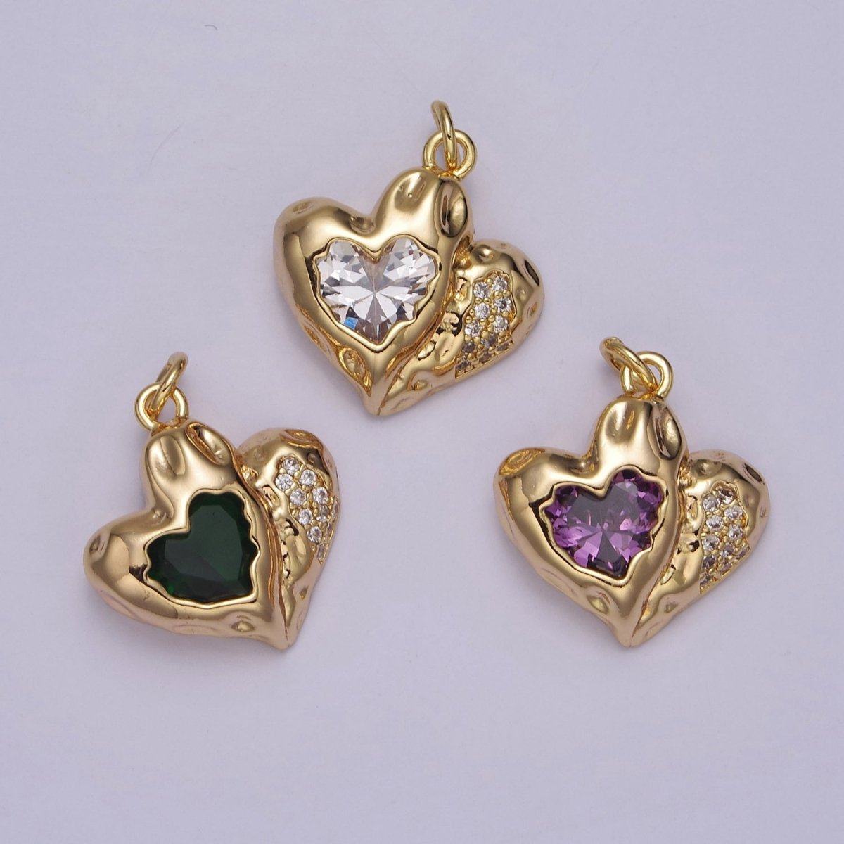 Double Heart Charm 18K Gold Filled Cubic Heart Charm Black Clear Pink Heart Charms Love Jewelry Pendants Necklace Bracelet E-231 E-331 E-332