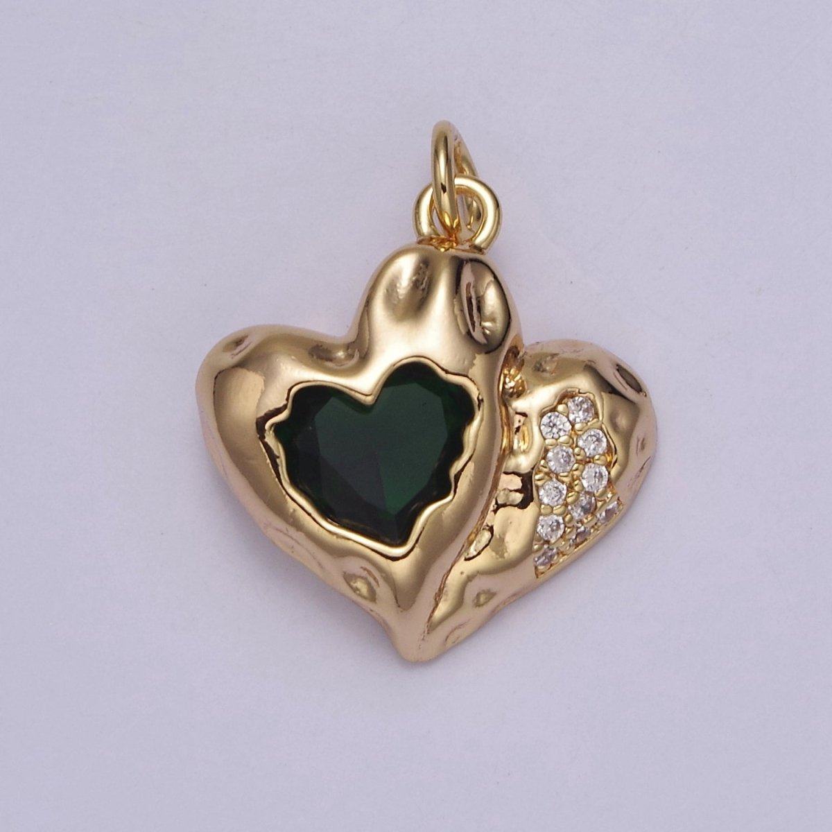 Double Heart Charm 18K Gold Filled Cubic Heart Charm Black Clear Pink Heart Charms Love Jewelry Pendants Necklace Bracelet E-231 E-331 E-332
