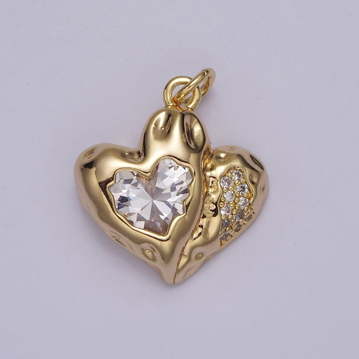 Double Heart Charm 18K Gold Filled Cubic Heart Charm Black Clear Pink Heart Charms Love Jewelry Pendants Necklace Bracelet E-231 E-331 E-332