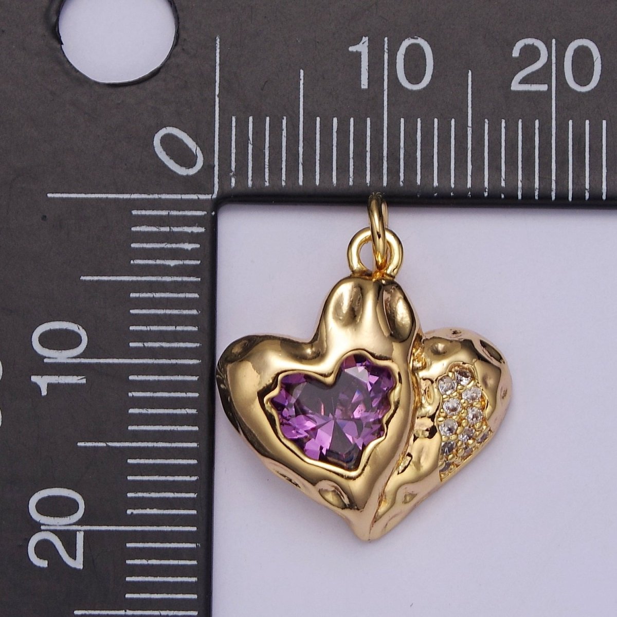 Double Heart Charm 18K Gold Filled Cubic Heart Charm Black Clear Pink Heart Charms Love Jewelry Pendants Necklace Bracelet E-231 E-331 E-332
