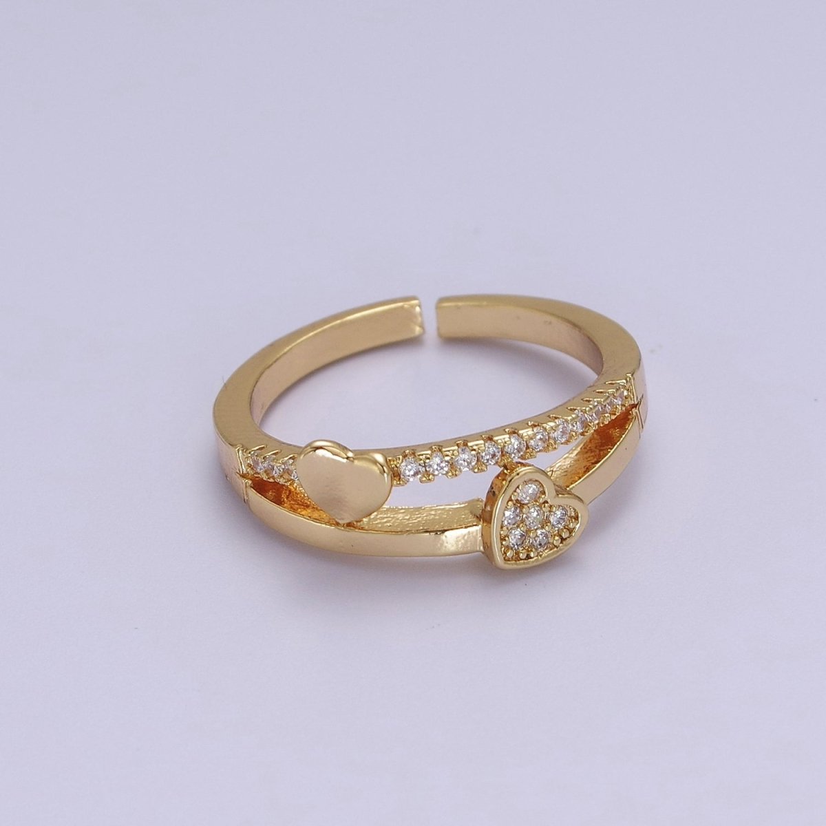 Double Heart Ring Gold Filled Dainty CZ Love Jewelry S-508 - DLUXCA