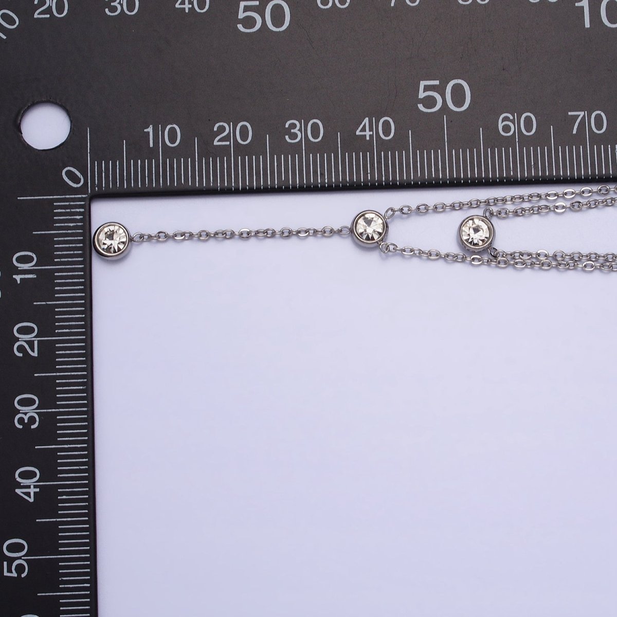 Double Layer Lariat Chain Necklace In Stainless Steel 24K Gold with CZ Stone |  WA-1716 Clearance Pricing