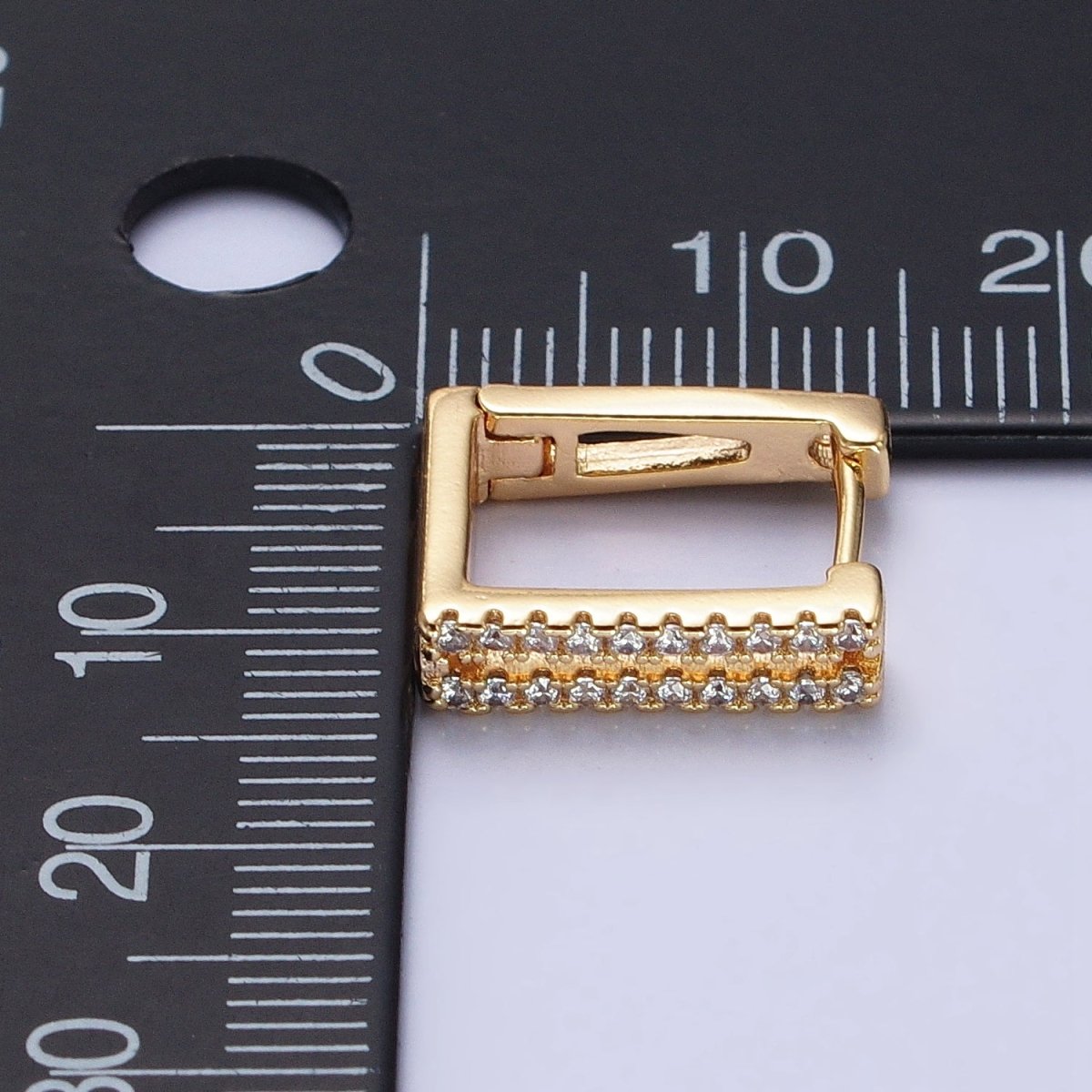 Double Micro Paved CZ Lined Rectangular Square Hoop Earrings in Gold & Silver | AB476 AB486