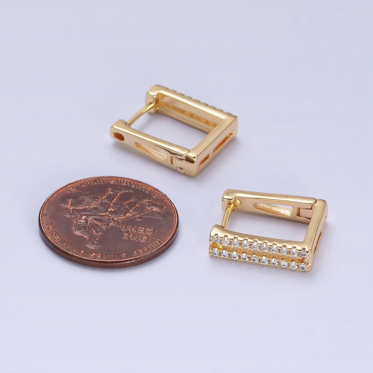 Double Micro Paved CZ Lined Rectangular Square Hoop Earrings in Gold & Silver | AB476 AB486