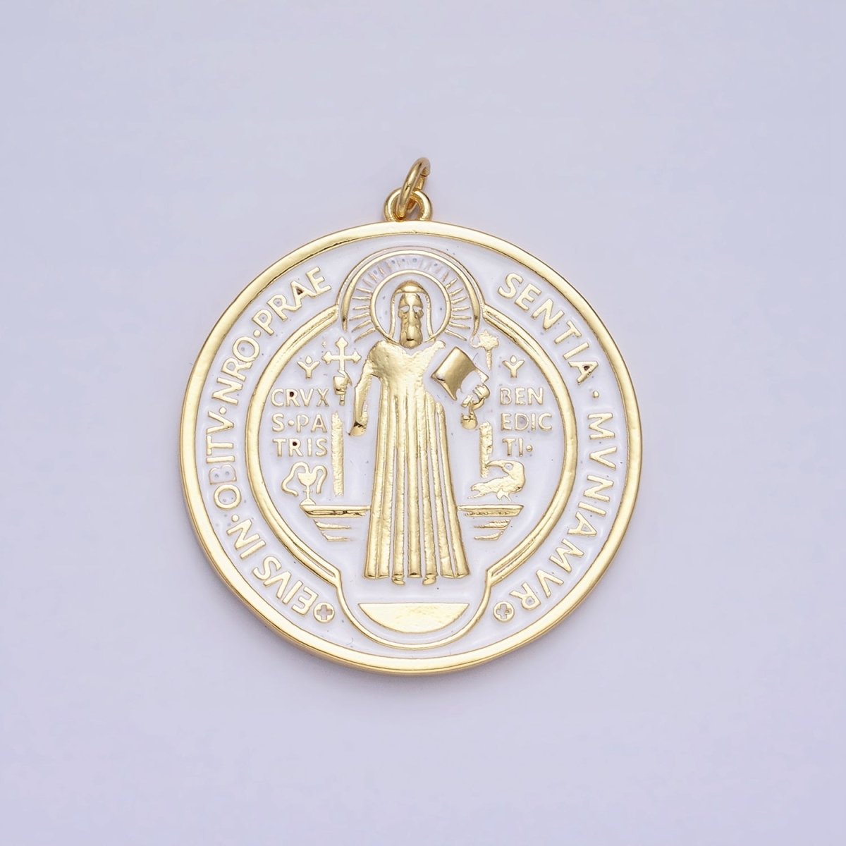 Double Sided 24K Gold Filled Saint Benedict Charm Enamel Black White Religious Pendant | AC464 AC465