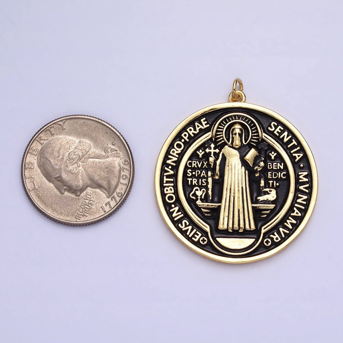 Double Sided 24K Gold Filled Saint Benedict Charm Enamel Black White Religious Pendant | AC464 AC465