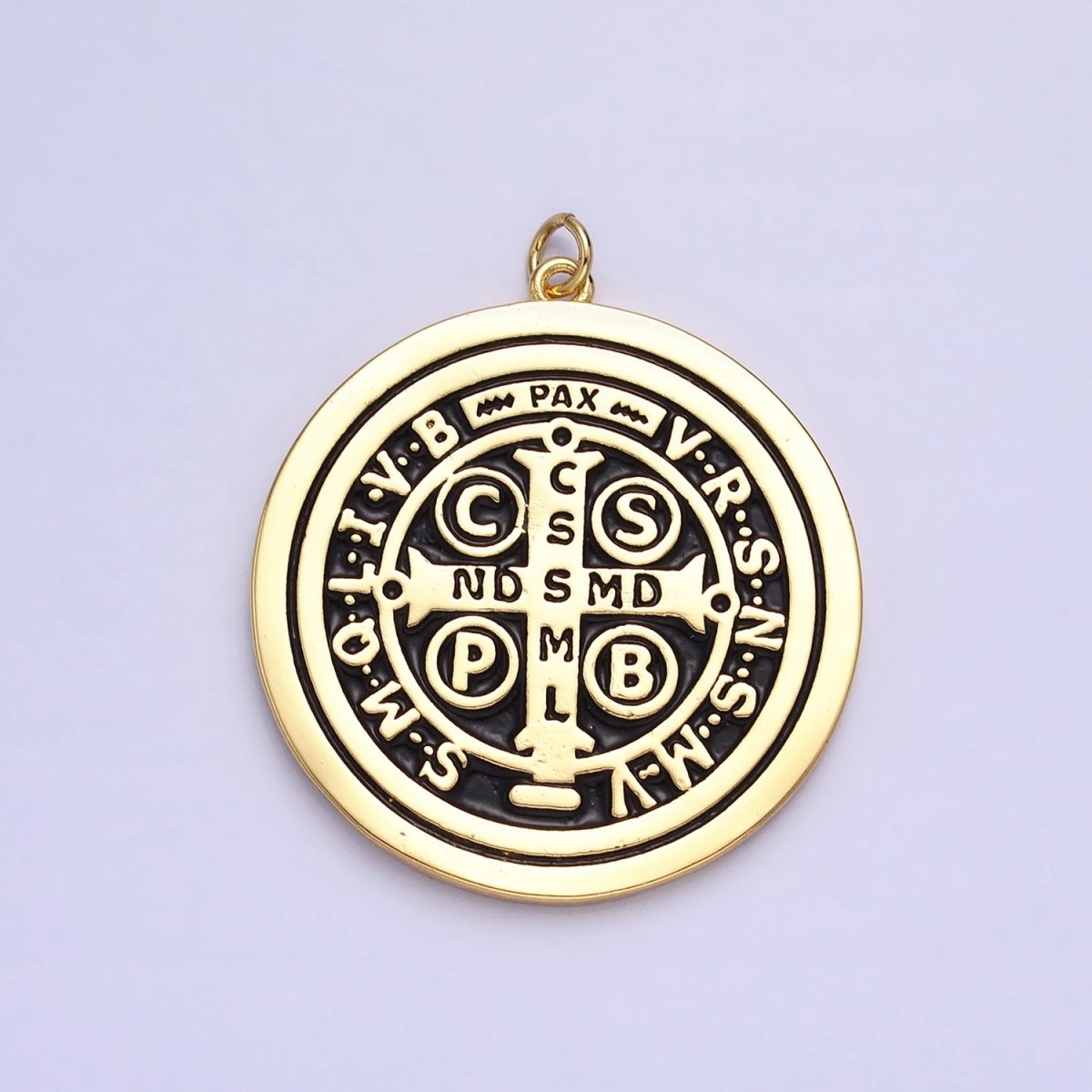 Double Sided 24K Gold Filled Saint Benedict Charm Enamel Black White Religious Pendant | AC464 AC465