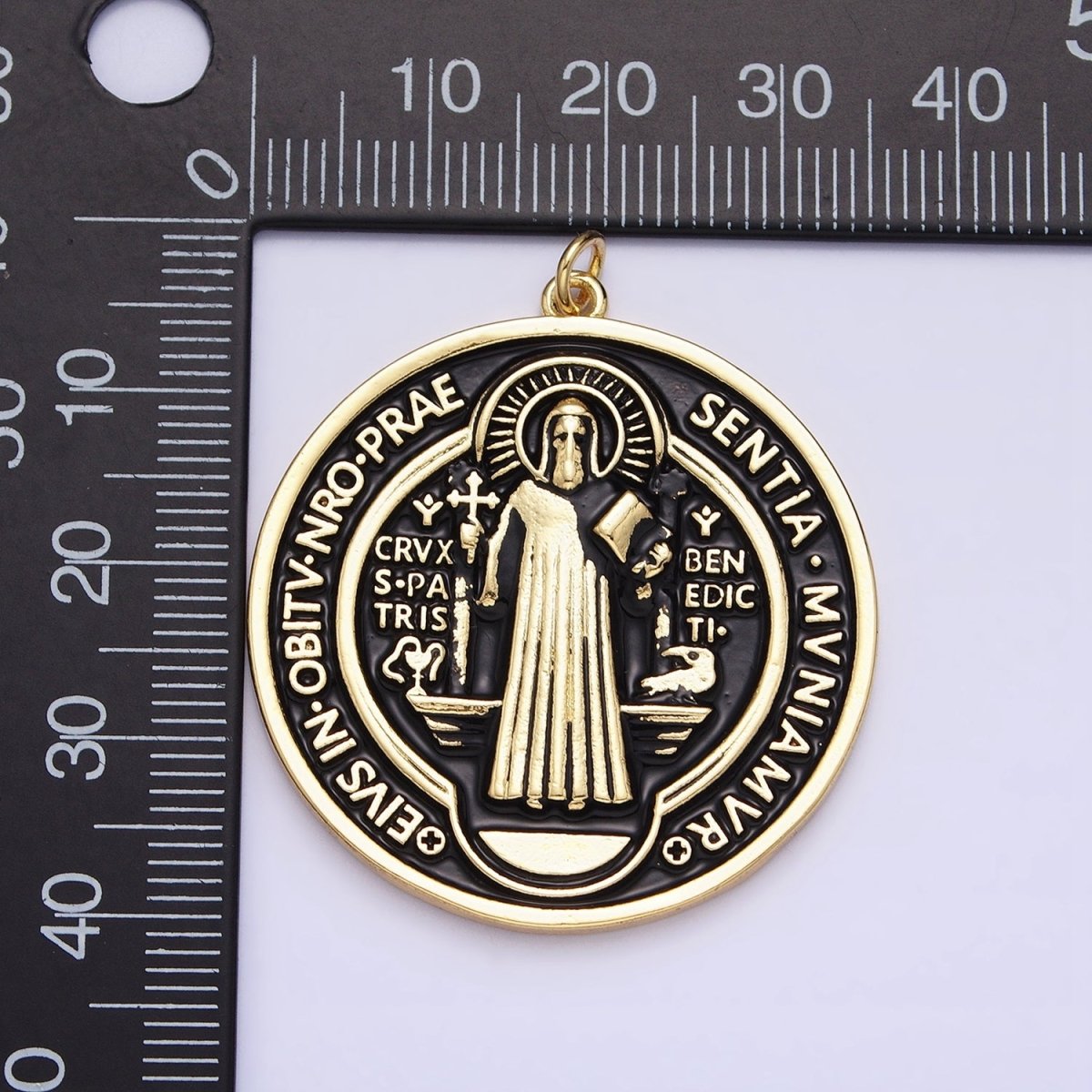 Double Sided 24K Gold Filled Saint Benedict Charm Enamel Black White Religious Pendant | AC464 AC465