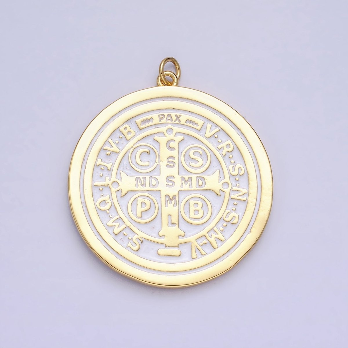 Double Sided 24K Gold Filled Saint Benedict Charm Enamel Black White Religious Pendant | AC464 AC465