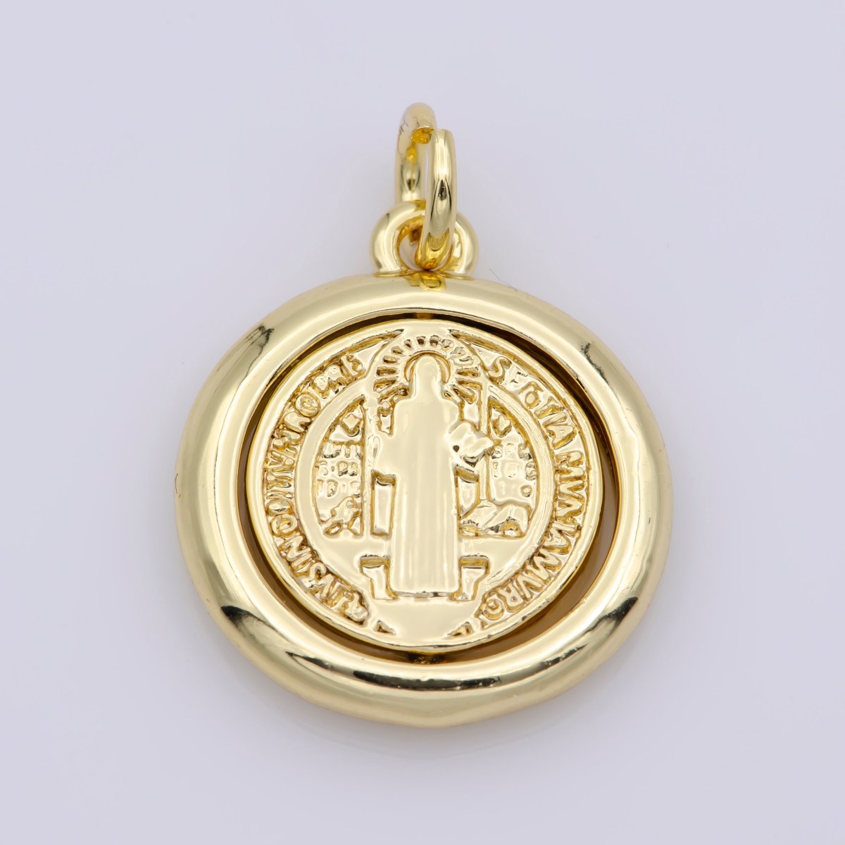 Double Sided Dainty Gold Filled Saint Benedict Charm Pray for You Spinner Pendant for Religious Jewelry Making Inspired M487