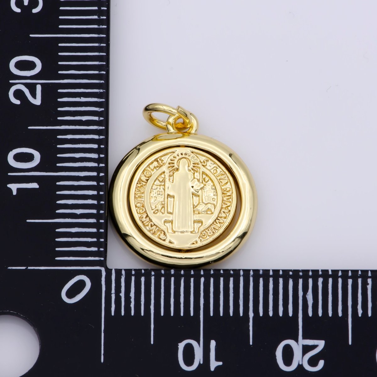 Double Sided Dainty Gold Filled Saint Benedict Charm Pray for You Spinner Pendant for Religious Jewelry Making Inspired M487