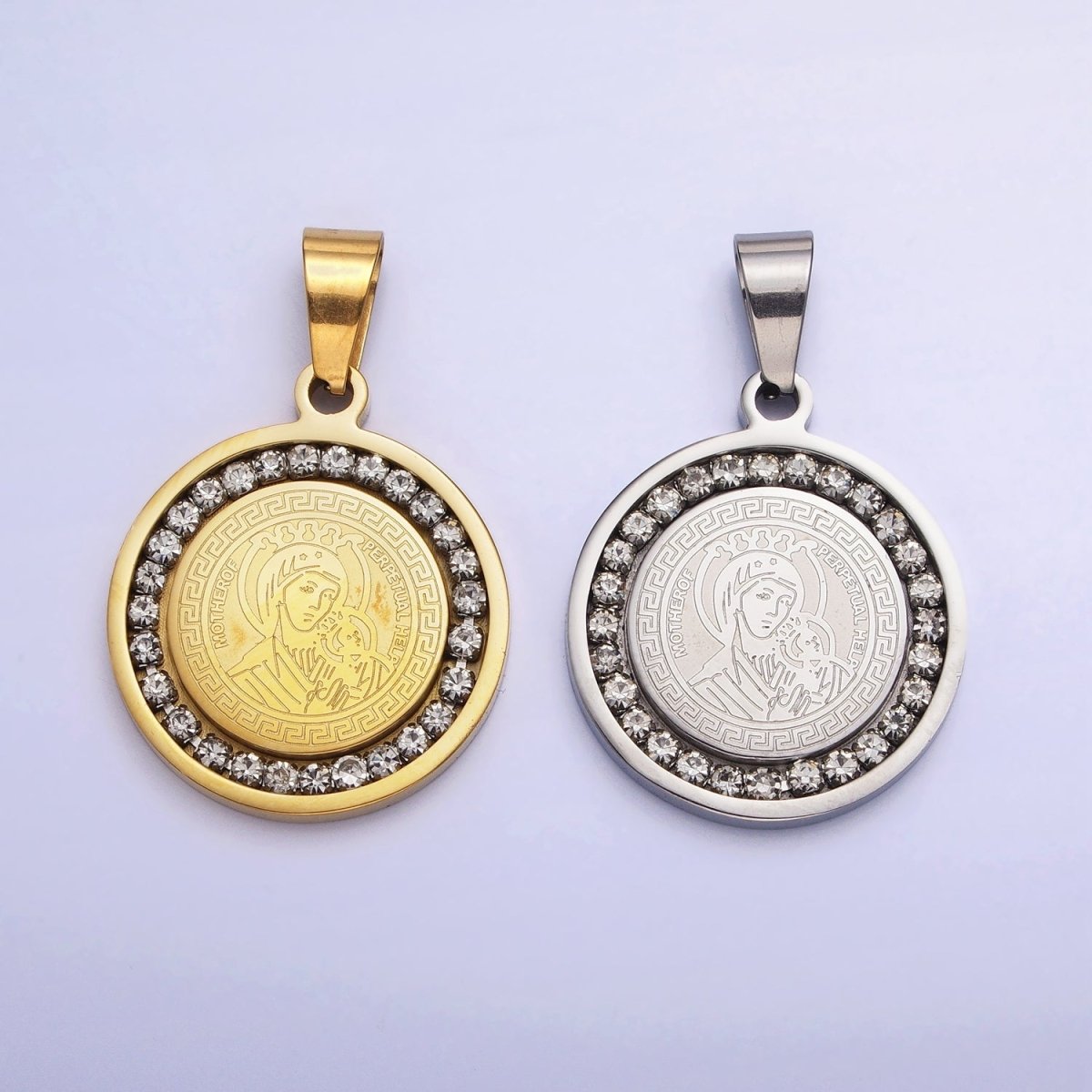 Double Sided Our Lady of Perpetual Help Medallion Virgin Mary Madonna Pendant Catholic Religious Supply in Stainless Steel P-1116