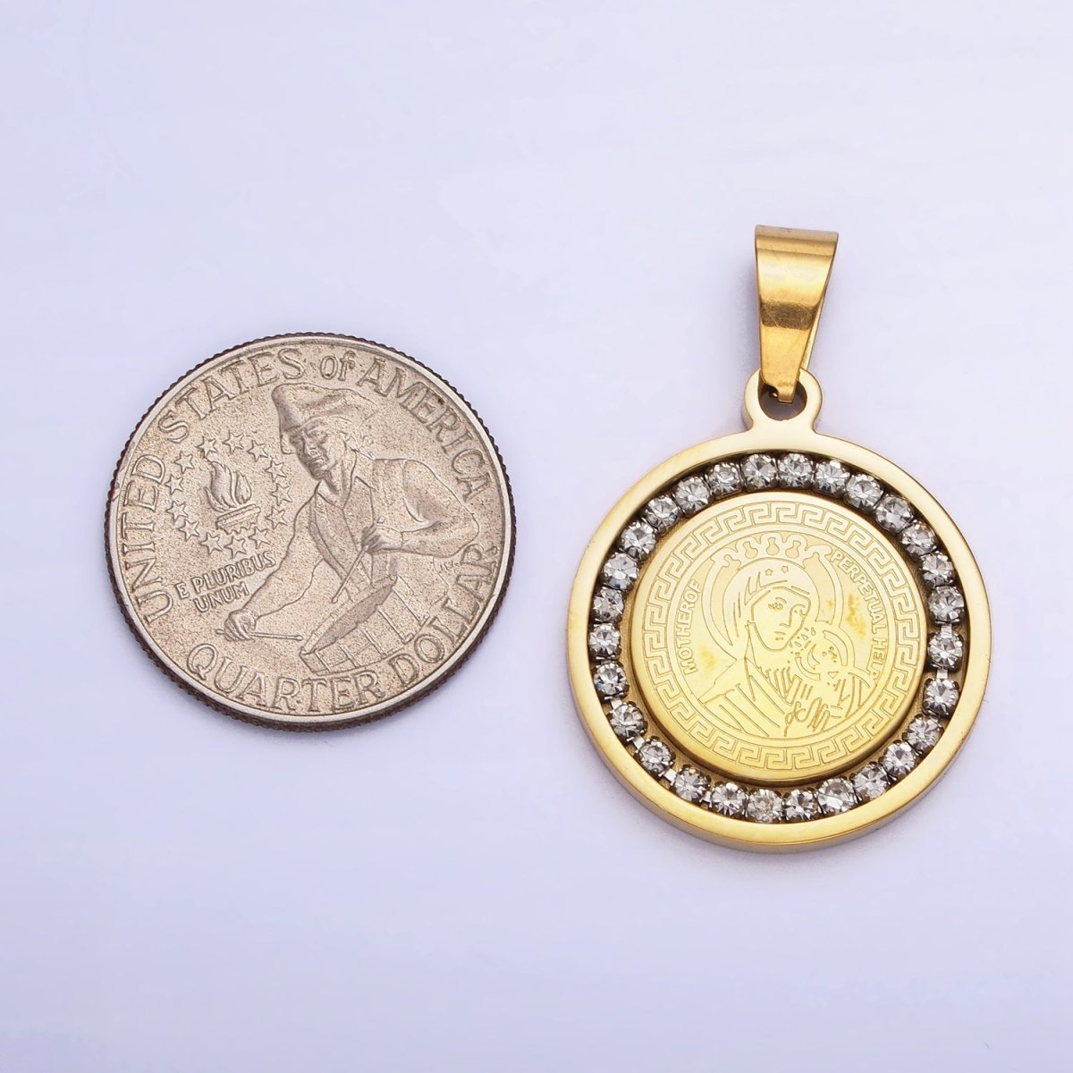 Double Sided Our Lady of Perpetual Help Medallion Virgin Mary Madonna Pendant Catholic Religious Supply in Stainless Steel P-1116