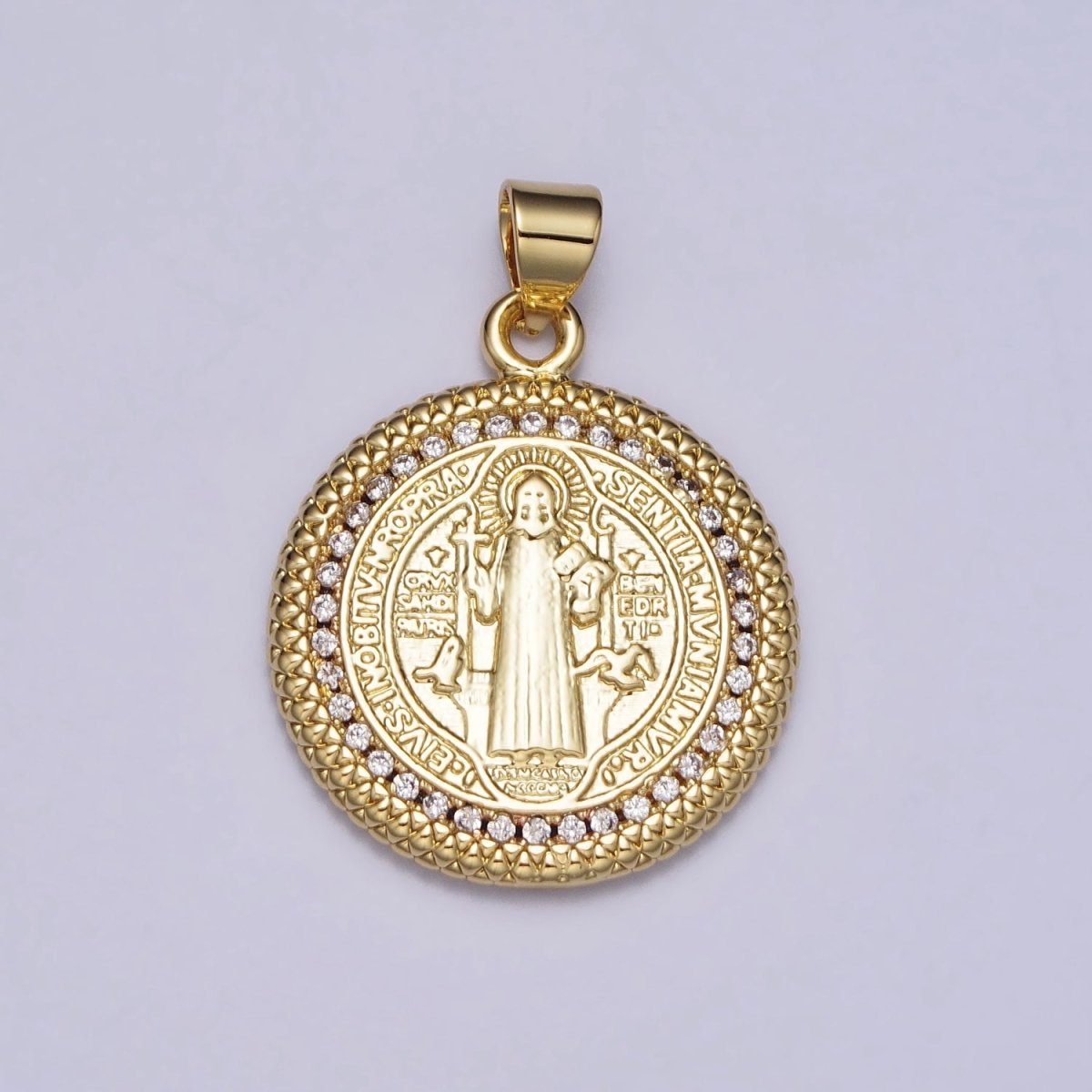 Double Sided Saint Benedict SMQLIVB PAX VRSNSMV Round Gold Pendant | AA076 - DLUXCA