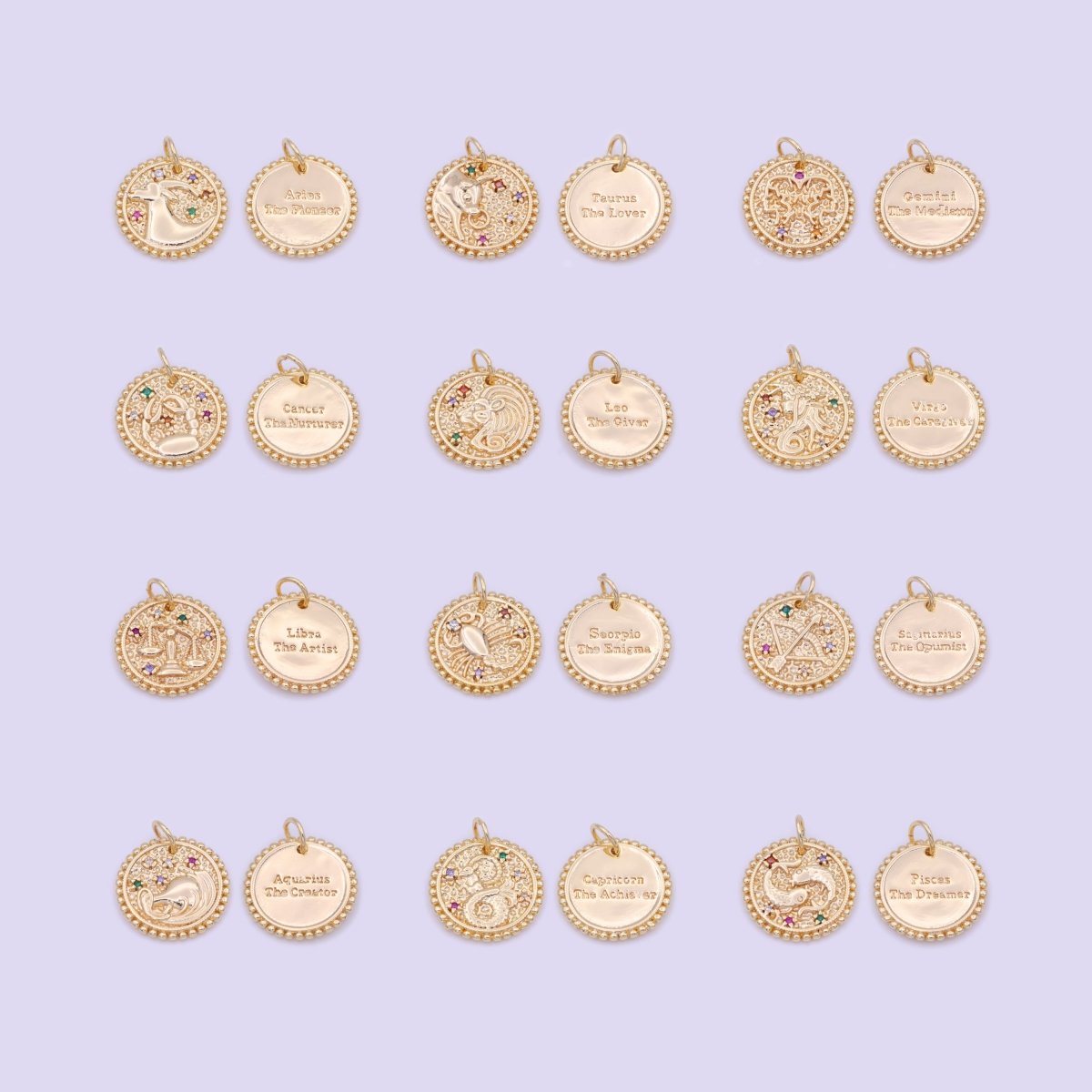 Double Sided Zodiac Horoscope Astrology Personalized Coin Charm | A-A1803-A-A1808