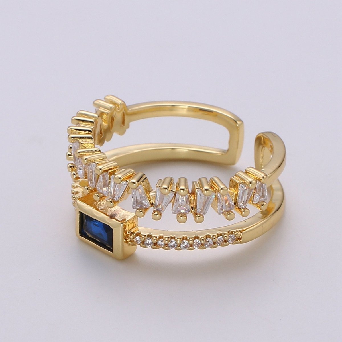 Double Stack gemstone ring- cocktail gemstone ring - topaz ring - Dainty Gold Open ring - Adjustable Gold band ring blue Pink Green Cz Ring R-155 to R-157