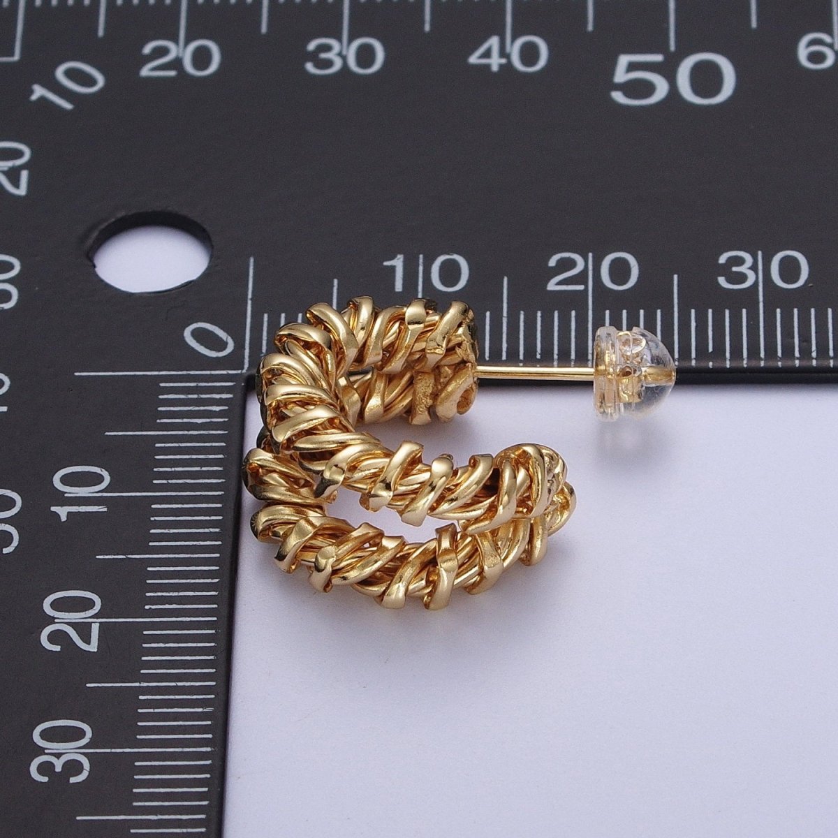 Double Twisted 18mm C Shaped Hoops Stud Earrings in Silver| AD-110