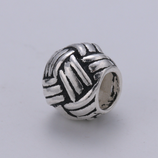 925 Sterling Silver Braided Bead, Patterned Beads Silver Bali Beads for Bracelet Component Antique Silver Weaving Beads Spacer, SL-HJ-213 - DLUXCA