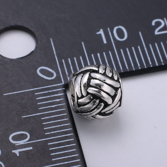 925 Sterling Silver Braided Bead, Patterned Beads Silver Bali Beads for Bracelet Component Antique Silver Weaving Beads Spacer, SL-HJ-213 - DLUXCA