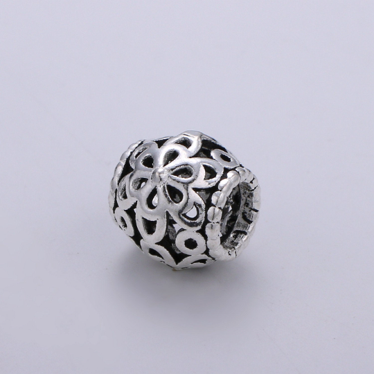 925 Sterling Silver Flower Bead, Floral Bead Silver Bali Style Bead for Necklace Bracelet Earring, Blooming Flower Bead SL-210