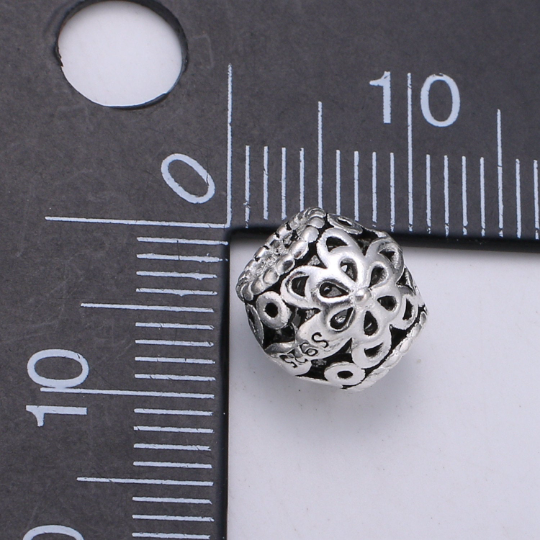 925 Sterling Silver Flower Bead, Floral Bead Silver Bali Style Bead for Necklace Bracelet Earring, Blooming Flower Bead SL-210