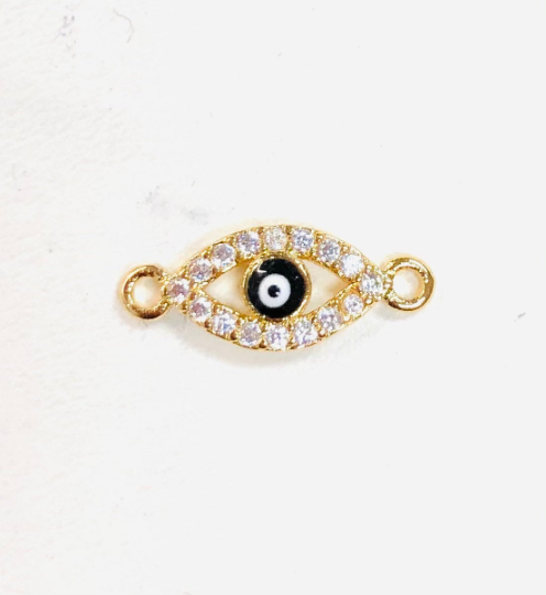 Cubic Zirconia Outlined Evil Eye Protection Gold Filled  Cooper Charm Connector Crystal Rhinestone CZ Pave Czech Made For Bracelet F-338 F-615 F-616