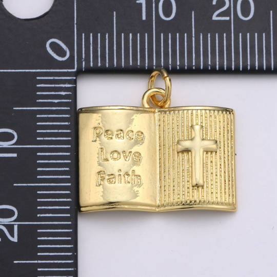 Gold encouraging word charm Peace Love Faith Charm Motivational Pendant for Religious Jewelry Necklace Charm Bible Inspired, CHGF-1778/D-748 - DLUXCA