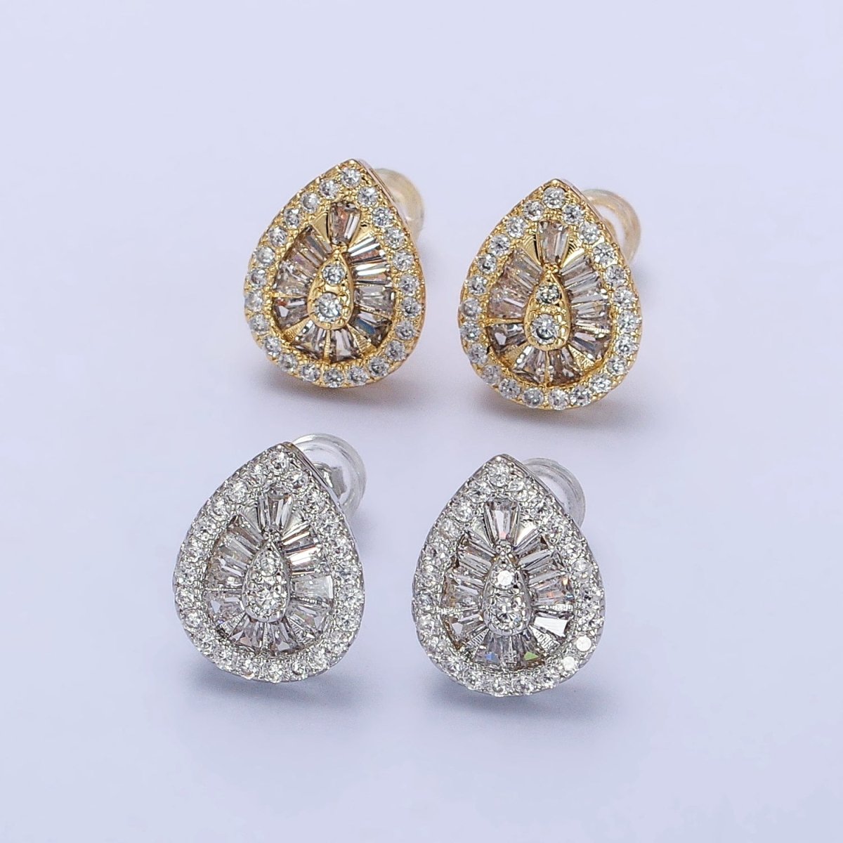 Elegant Luxury Gold Teardrop Stud Earring Cubic Zirconia Stone Tear Drop Stud AB446 AB776