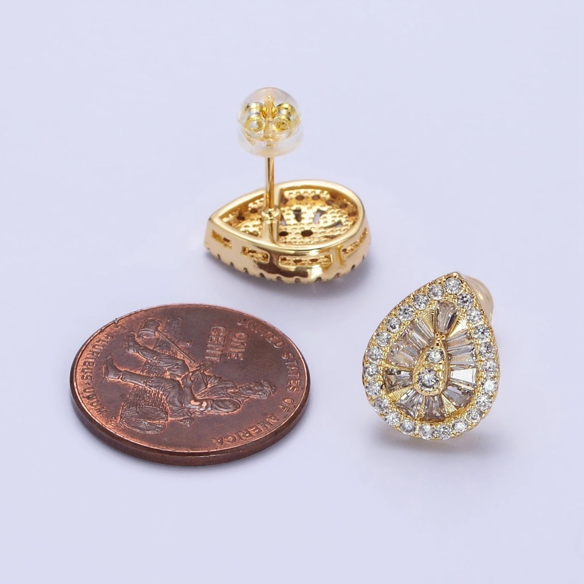 Elegant Luxury Gold Teardrop Stud Earring Cubic Zirconia Stone Tear Drop Stud AB446 AB776