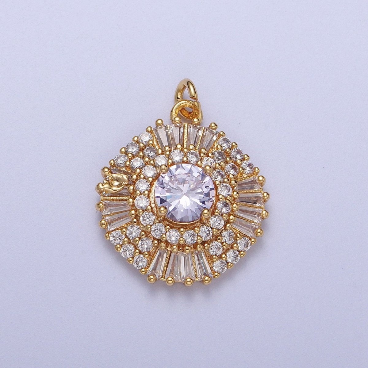 24K Gold Filled Yellow, Purple CZ Baguette Geometric Sunburst Charm | N172