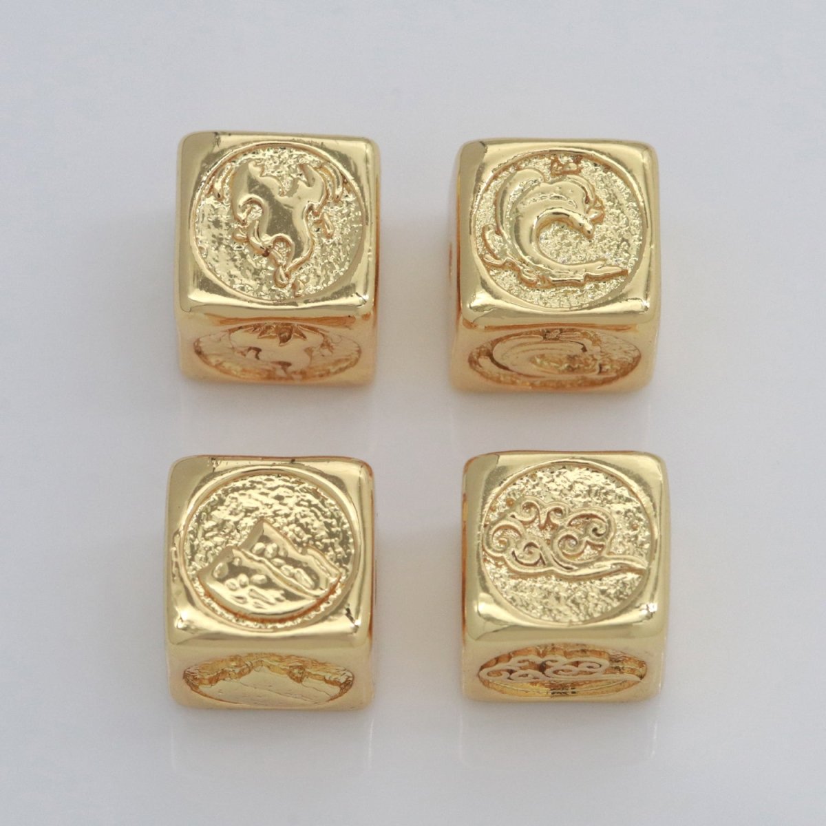 Element Bead Collection Gold Element Charm Fire Wind Earth Ocean Wave Bead Spacer 14K Gold Filled Cube Beads for Bracelet Supply B-637 to B-640