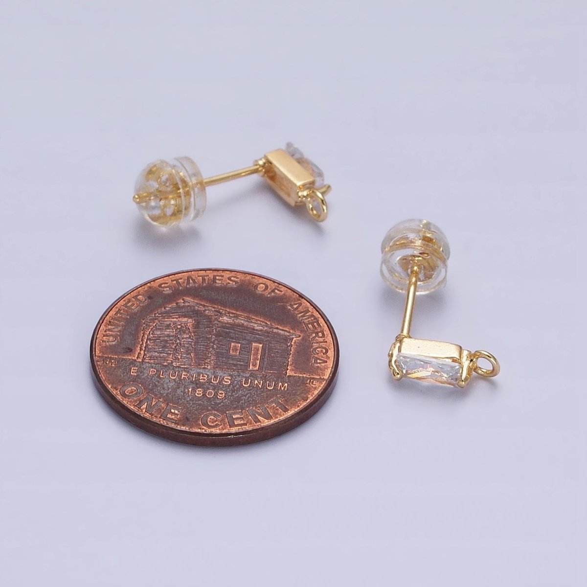 Emerald Cut CZ Diamond Stud Earring Gold Earring Post with Open Link for Earring Supply Z-178 Z-179