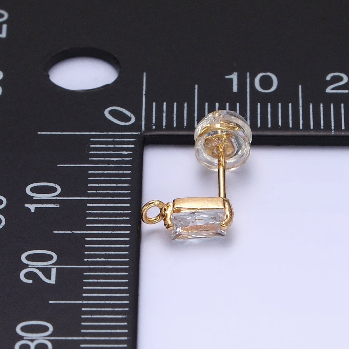 Emerald Cut CZ Diamond Stud Earring Gold Earring Post with Open Link for Earring Supply Z-178 Z-179