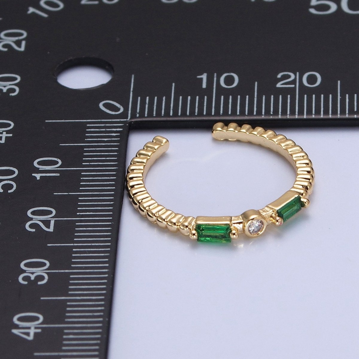 Emerald Green Baguette CZ Beaded Ring O-788