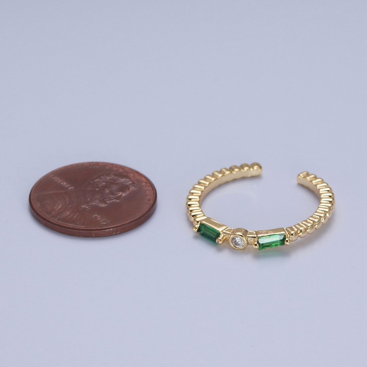 Emerald Green Baguette CZ Beaded Ring O-788