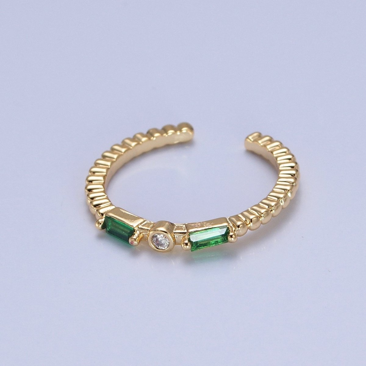 Emerald Green Baguette CZ Beaded Ring O-788
