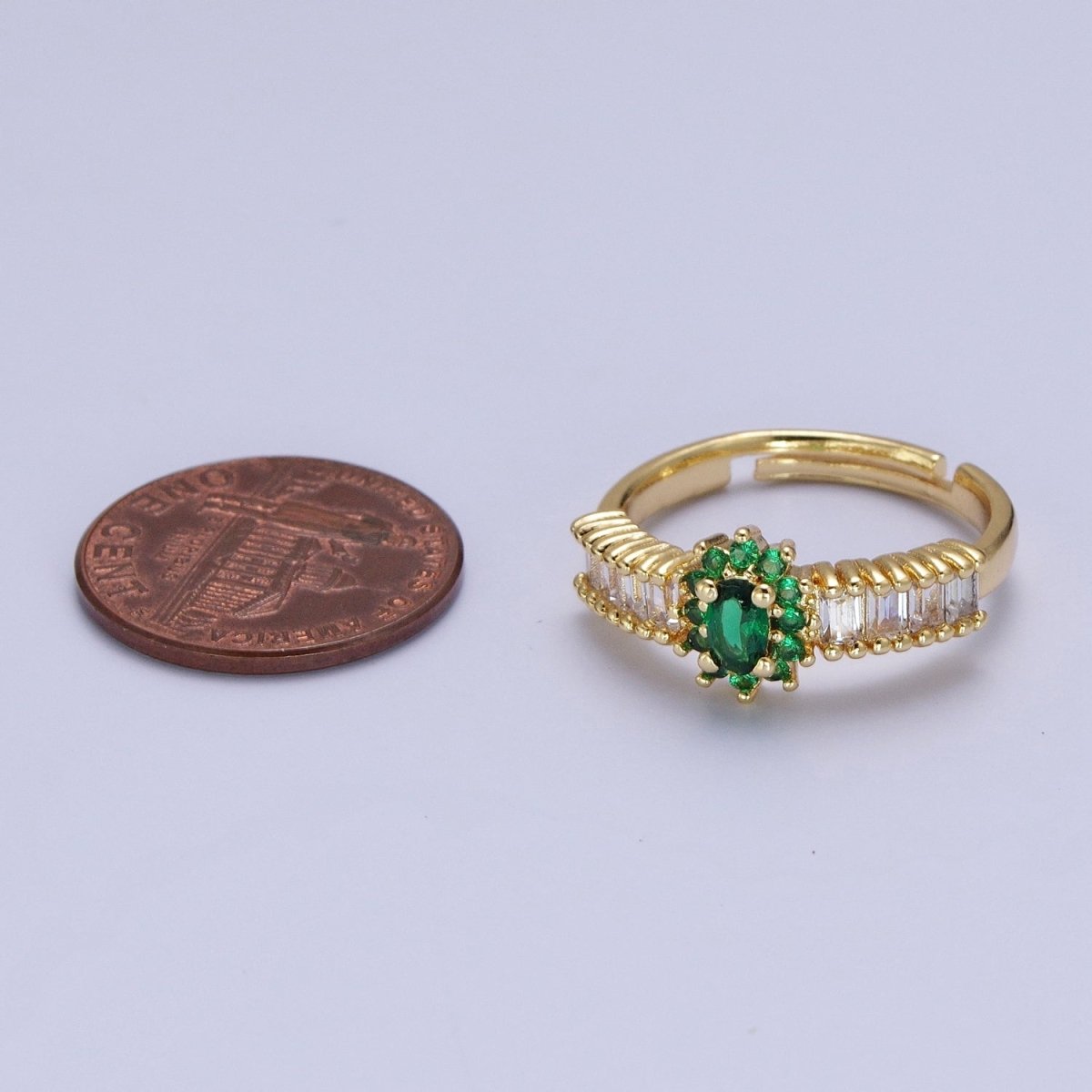 Emerald Green Celestial Sun Flower Clear Baguette Cubic Zirconia Band Ring | X-561 - DLUXCA