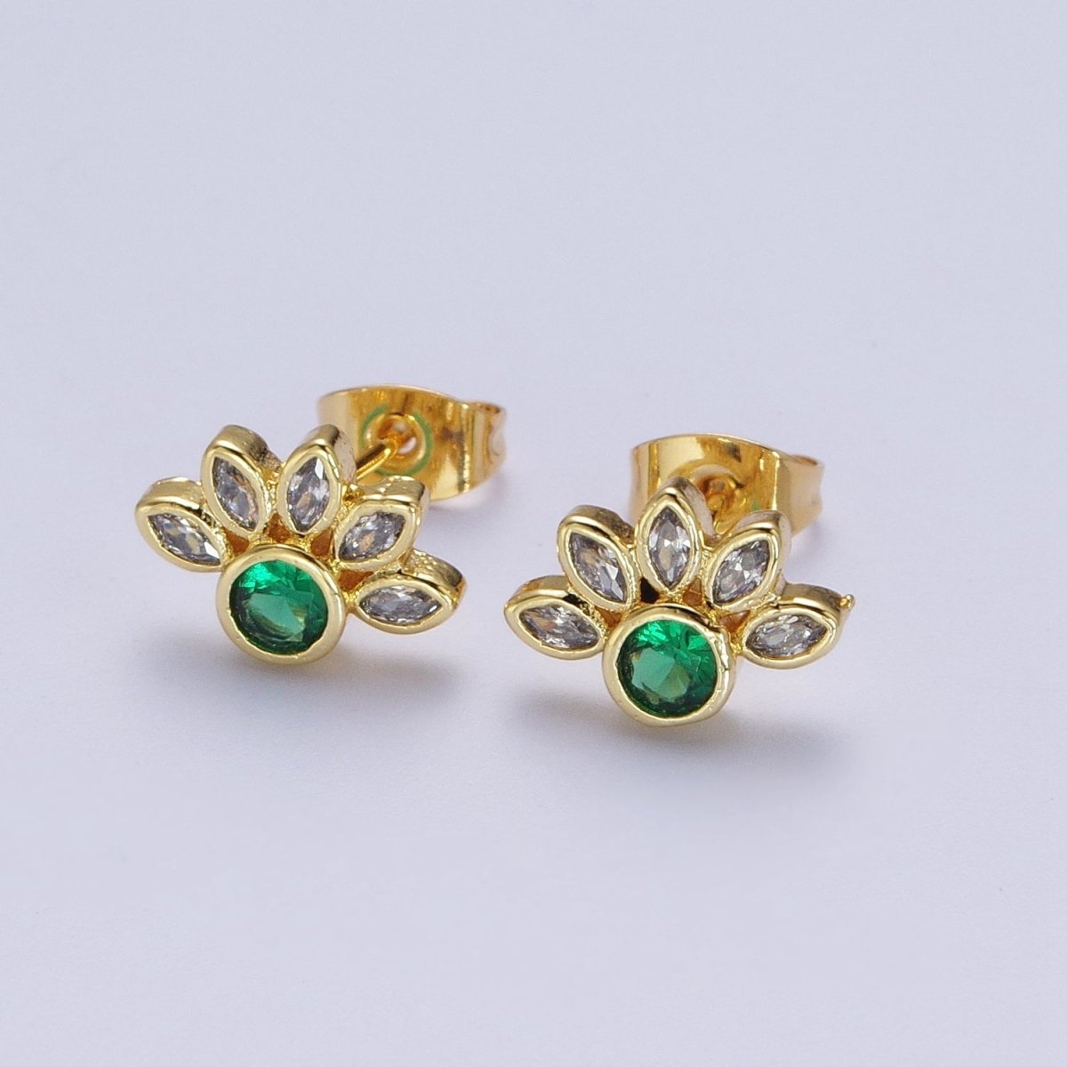Emerald Green Cz Stud Earrings Gold Marquise Cluster Flower Stud Y-082 - DLUXCA