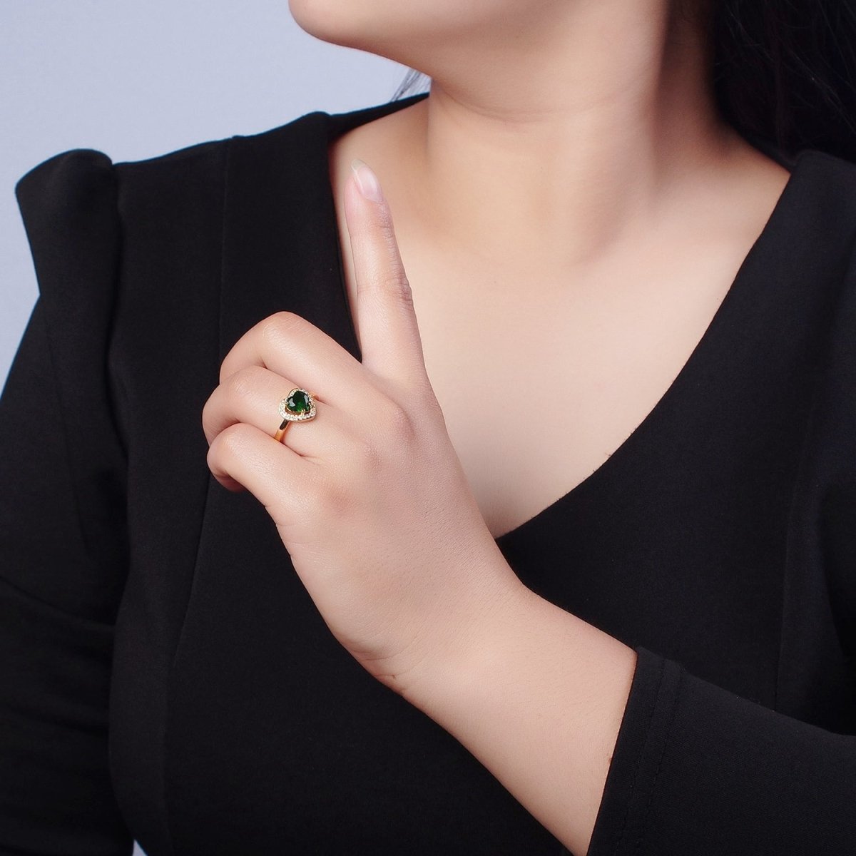 Emerald Green Heart CZ Promise Ring O-786 - DLUXCA