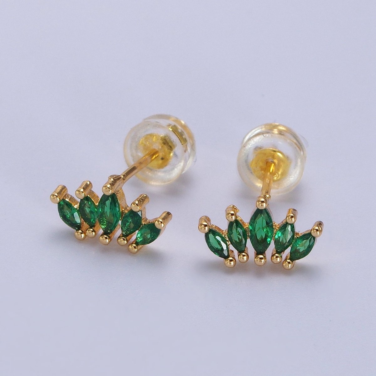 Emerald Green Marquise CZ Fan Lined Gold Mini Stud Earrings | AB019 - DLUXCA