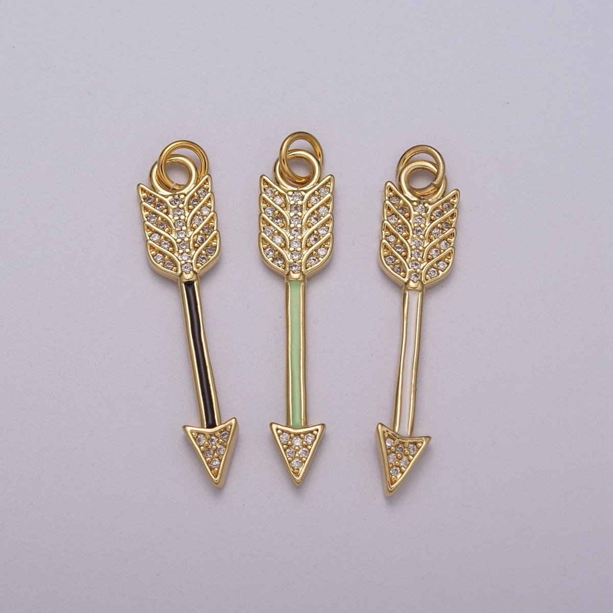 Enamel Arrow Pendant, Bohemian Pendant, Gold Filled Arrow Micro Pave Pendant Necklace Charm M-912 M-913