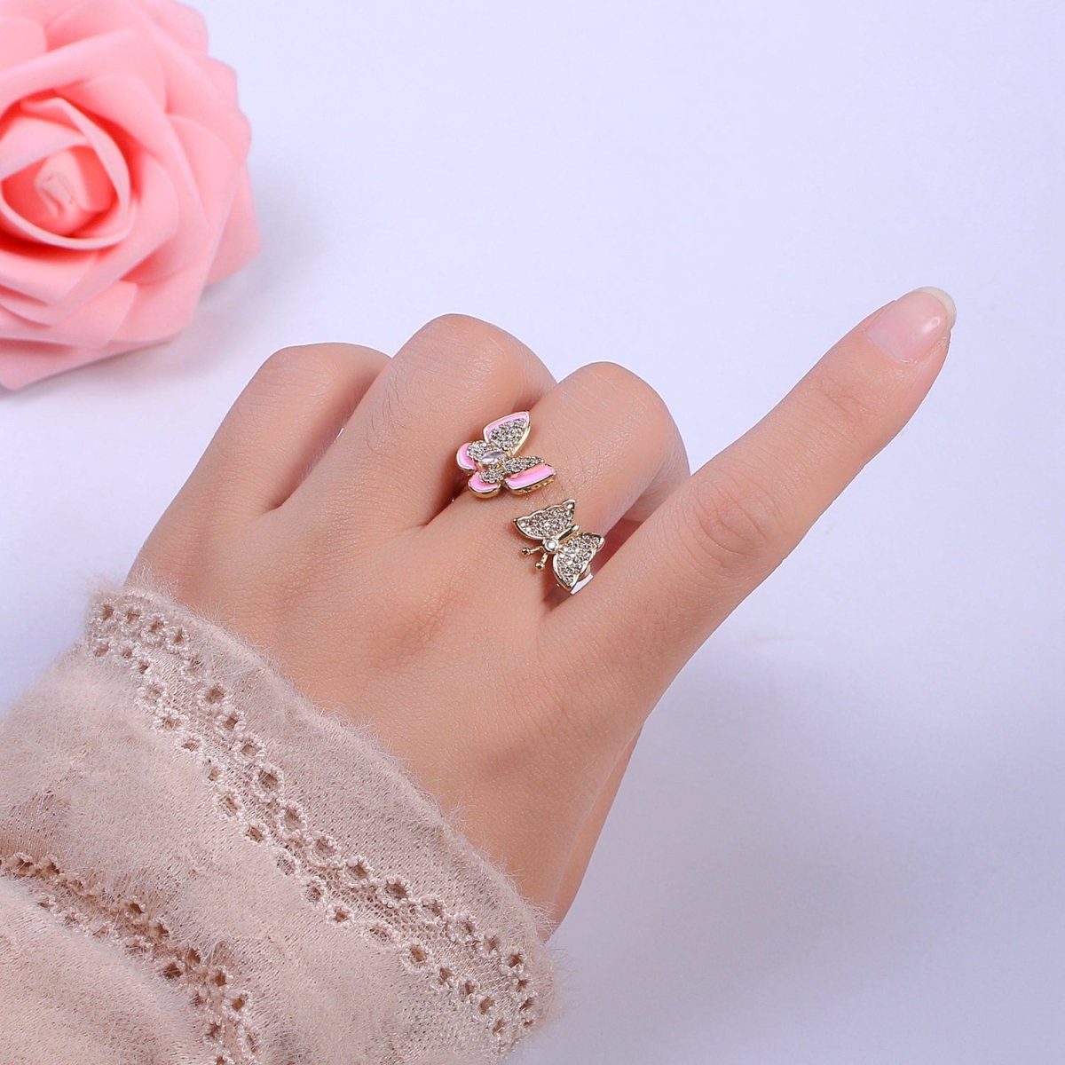 Enamel Butterfly Ring Open Adjustable Mariposa Rings, Dainty Thin Stackable Jewelry S-138 ~ S-147