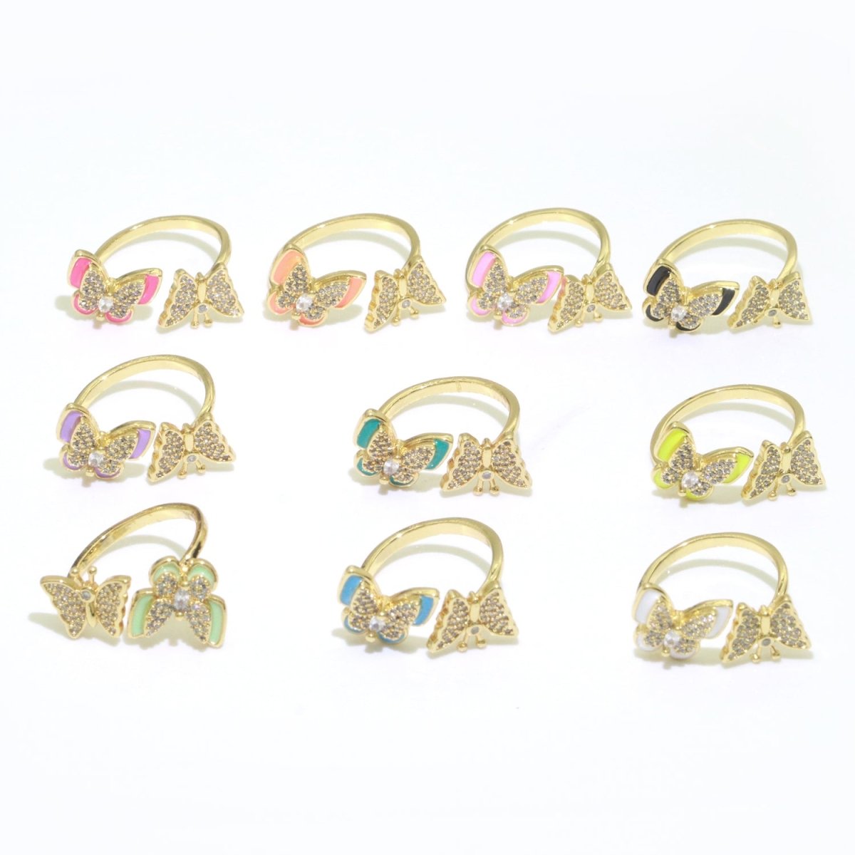 Enamel Butterfly Ring Open Adjustable Mariposa Rings, Dainty Thin Stackable Jewelry S-138 ~ S-147