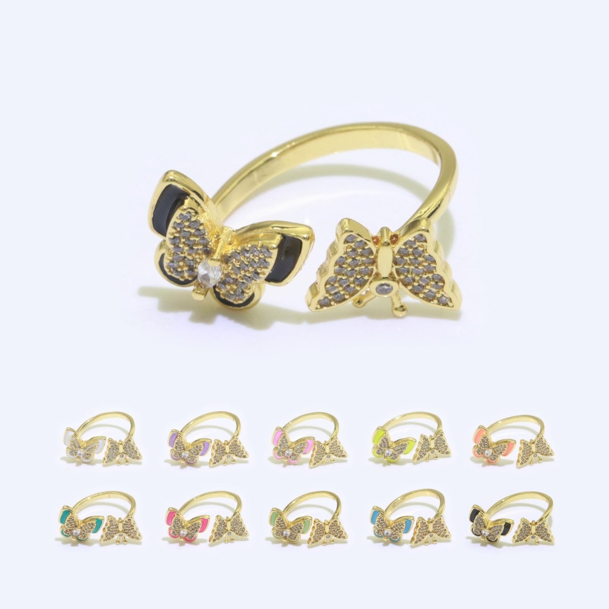 Enamel Butterfly Ring Open Adjustable Mariposa Rings, Dainty Thin Stackable Jewelry S-138 ~ S-147