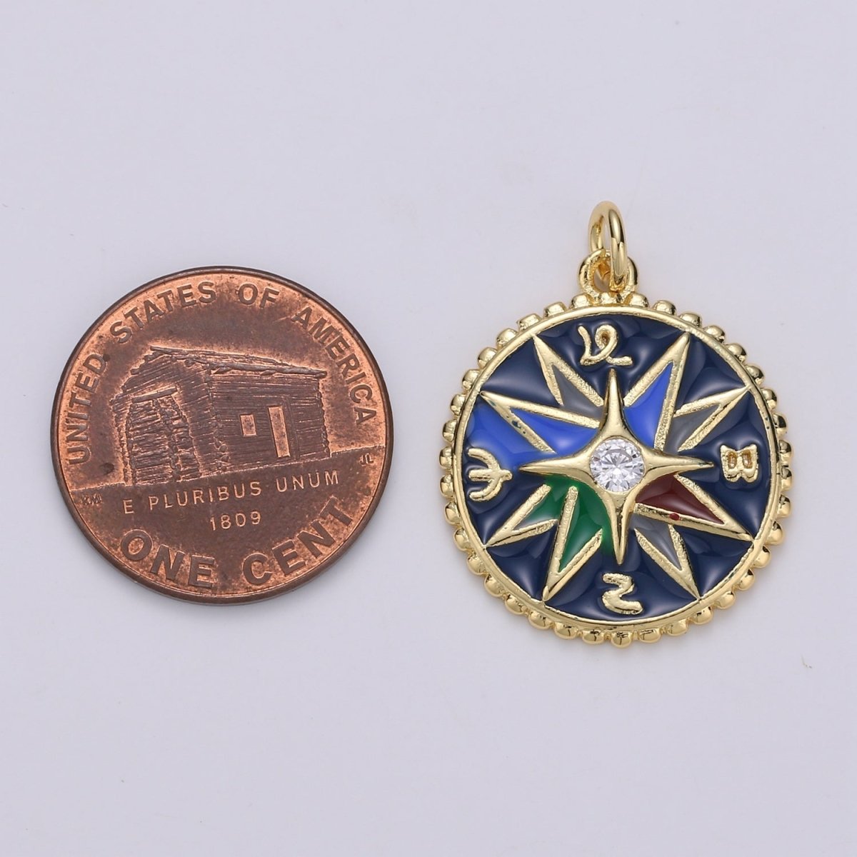 Enamel charms 24K Gold Filled compass charm, Epoxy Blue pendant, talisman charm Travel Jewelry Adventure Designer Inspired Necklace D-866