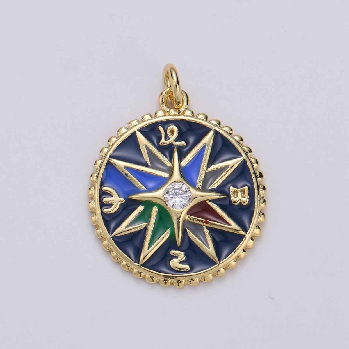 Enamel charms 24K Gold Filled compass charm, Epoxy Blue pendant, talisman charm Travel Jewelry Adventure Designer Inspired Necklace D-866